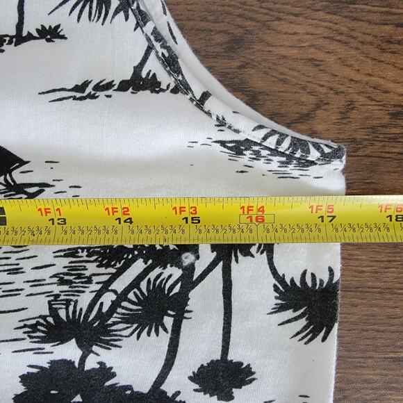 Lagaci Fringe Tank Top Women M Black White Tropical Palms Cover Up Casual Cotton - Picture 6 of 10